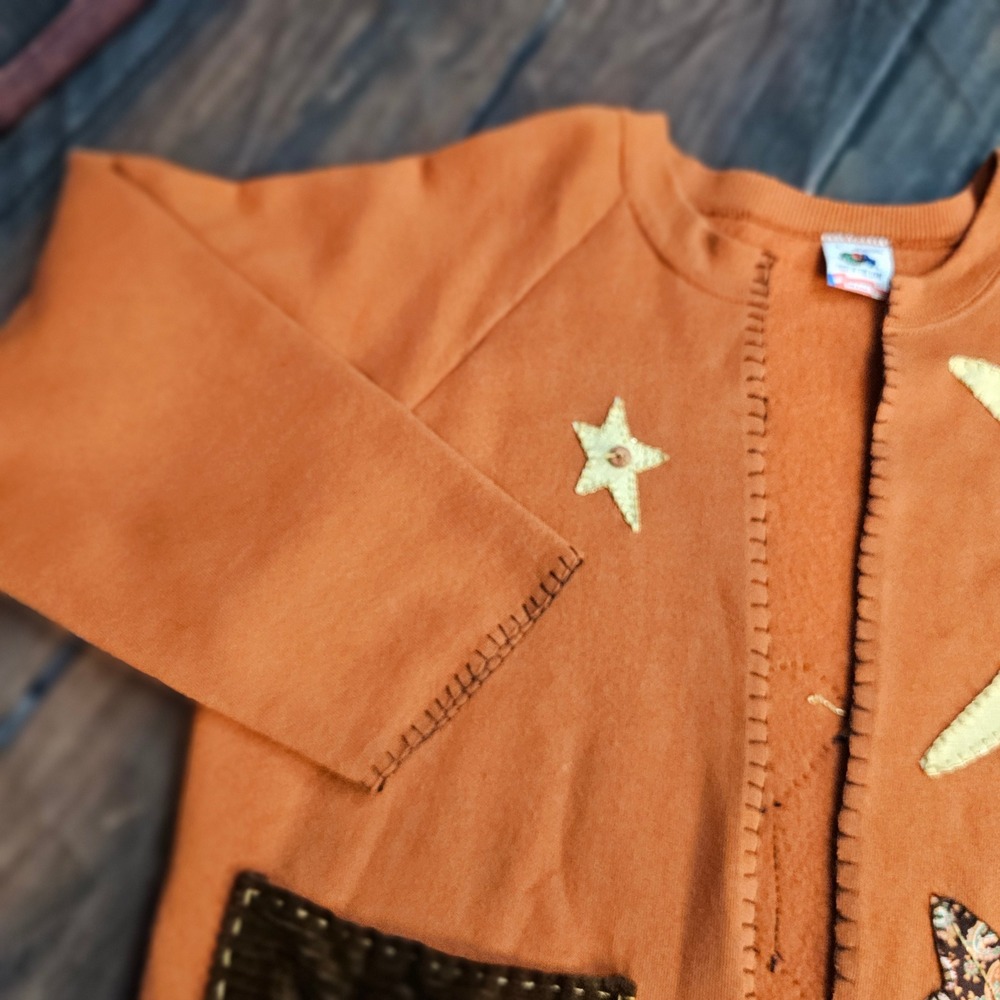Vintage 1990s Handcrafted Pumpkin Patch Cardigan Sweatshirt Orange Folk Art Lg - Picture 12 of 14